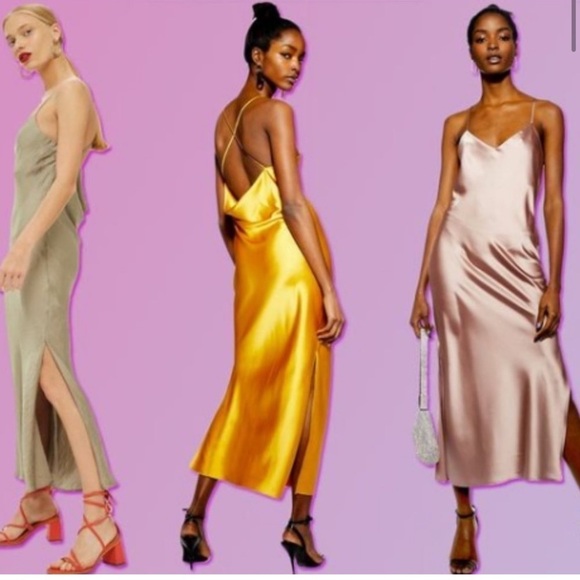 Topshop Dresses & Skirts - Topshop NWT Gold Orange Cowl Satin Slip On Midi Dress Size 8